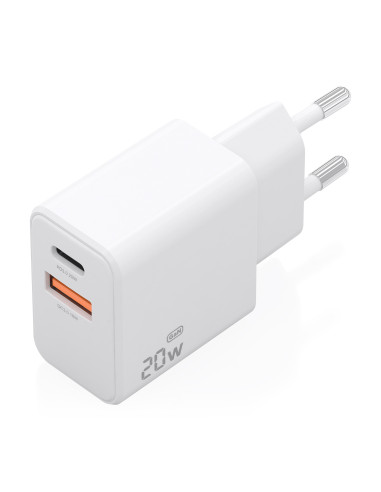 AISENS Cargador GaN 20W, 1xUSB-C PD3.0, 1xUSB-A QC3.0, Blanco