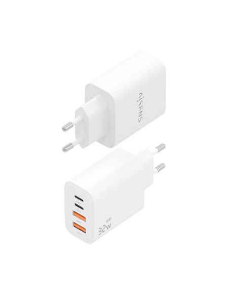 AISENS Cargador GaN 32W, 2xUSB-C PD3.0, 2xUSB-A, Blanco
