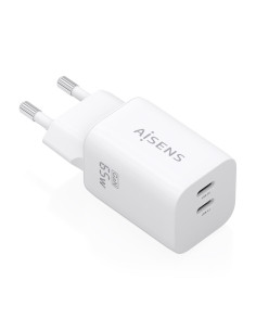 AISENS Cargador GaN 65W, 2xUSB-C PD3.0 QC4.0, Blanco
