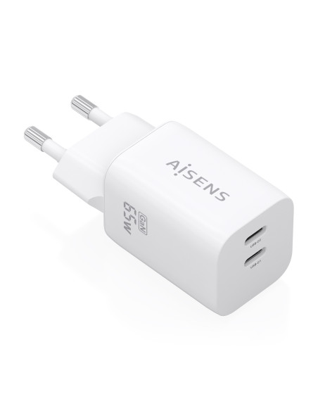 AISENS Cargador GaN 65W, 2xUSB-C PD3.0 QC4.0, Blanco