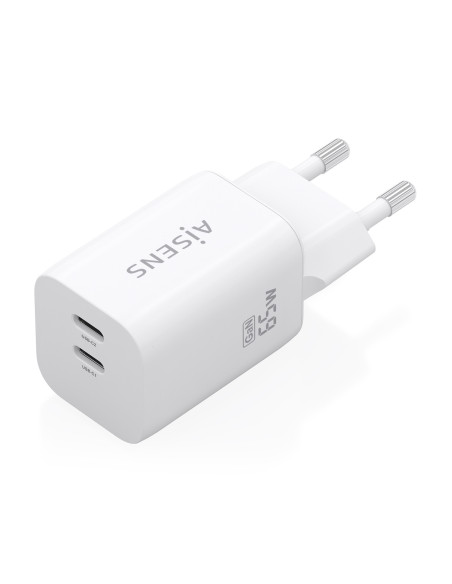 AISENS Cargador GaN 65W, 2xUSB-C PD3.0 QC4.0, Blanco