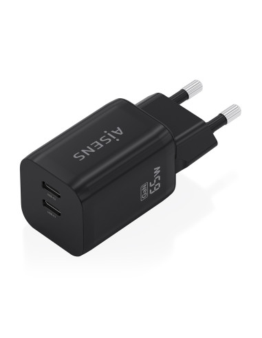 AISENS Cargador GaN 65W, 2xUSB-C PD3.0 QC4.0, Negro