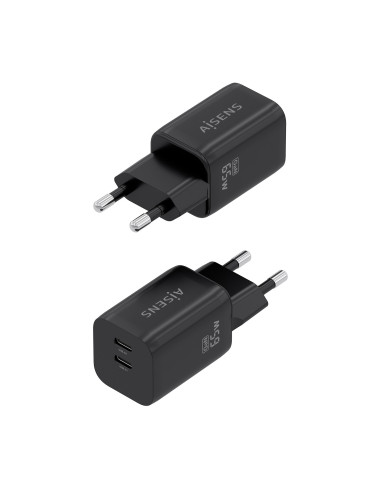 AISENS Cargador GaN 65W, 2xUSB-C PD3.0 QC4.0, Negro
