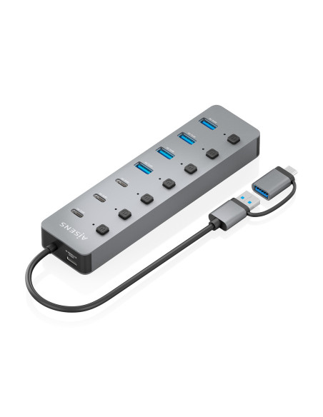 AISENS Hub USB3.1 Gen1 USB-C USB-A, USB-C M+USB-A M-4xUSB-A H+3xUSB-C H+1xUSB-C H ALIM., Gris, 30cm