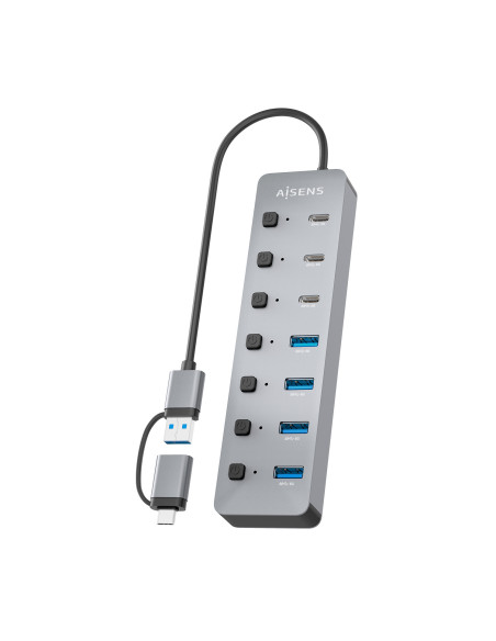AISENS Hub USB3.1 Gen1 USB-C USB-A, USB-C M+USB-A M-4xUSB-A H+3xUSB-C H+1xUSB-C H ALIM., Gris, 30cm