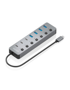 AISENS Hub USB3.2 Gen2 10G USB-C, USB-C M-4xUSB-A H+3xUSB-C H+1xUSB-C H PD3.0 100W, Gris, 30cm