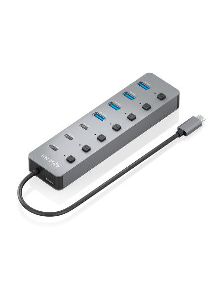 AISENS Hub USB3.2 Gen2 10G USB-C, USB-C M-4xUSB-A H+3xUSB-C H+1xUSB-C H PD3.0 100W, Gris, 30cm