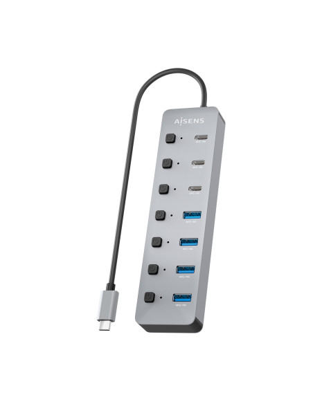 AISENS Hub USB3.2 Gen2 10G USB-C, USB-C M-4xUSB-A H+3xUSB-C H+1xUSB-C H PD3.0 100W, Gris, 30cm