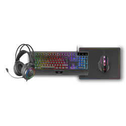 Mars Gaming MCP124PROPT MCP124PRO, Combo Gaming 4en1, Teclado RGB H-Mech con Reposamuñecas, Ratón RGB 3200DPI y Switches 2