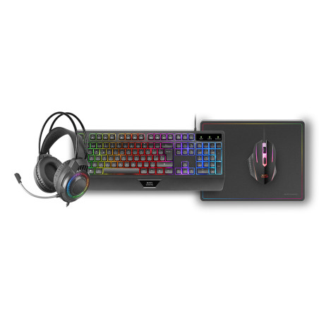 Mars Gaming MCP124PROPT MCP124PRO, Combo Gaming 4en1, Teclado RGB H-Mech con Reposamuñecas, Ratón RGB 3200DPI y Switches