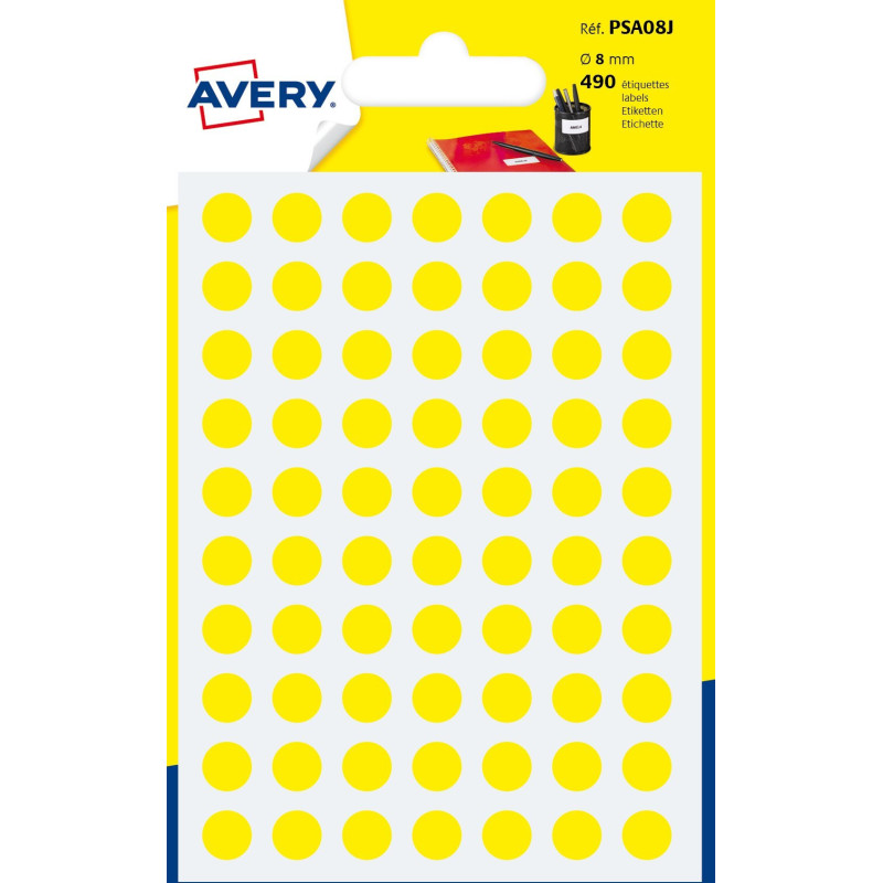 Avery PSA08J PSA08J, Amarillo, Círculo, Permanente, Universal, Papel, 70 pieza(s)