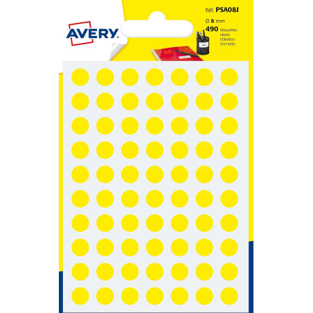 Avery PSA08J PSA08J, Amarillo, Círculo, Permanente, Universal, Papel, 70 pieza(s)