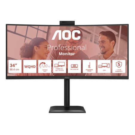 AOC CU34E4CW E4 CU34E4CW, 86,4 cm (34"), 3440 x 1440 Pixeles, UltraWide Quad HD, LED, 4 ms, Negro