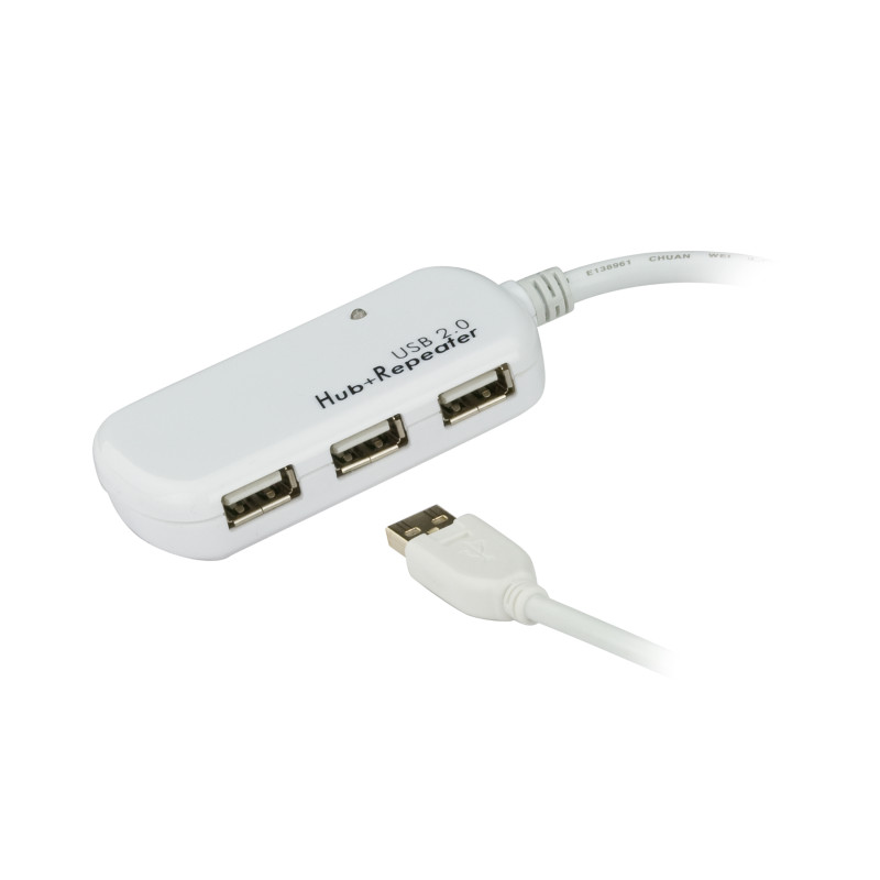 ATEN UE2120H Cable extensor USB 2.0 de 12 m con hub de cuatro puertos (soporta conexión en cadena hasta 60 m), USB 2.0, USB