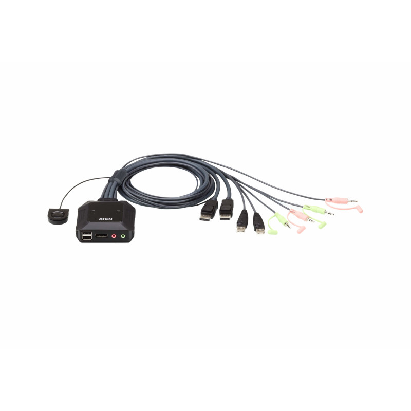 ATEN CS22DP-AT Switch KVM formato cable DisplayPort USB de 2 puertos selector remoto de puerto, 4096 x 2160 Pixeles, 4K Ultra