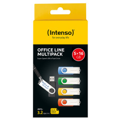 Intenso 3543575 5 x Memoria USB Office Line, 16 GB, USB-A, 3.2 Gen 1x1, colores surtidos, 16 GB, USB tipo A, 3.2 Gen 1 (3.1 Gen 2