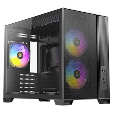 Antec 0-761345-10253-7 FLUX M, Micro Torre, PC, Negro, ITX, micro ATX, Plástico, Acero, Vidrio templado, Juego