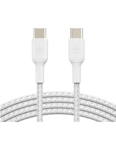 cable desde usb-c macho a usb-c macho longitud 1 metro exterior trenzado carga rapida color blanco