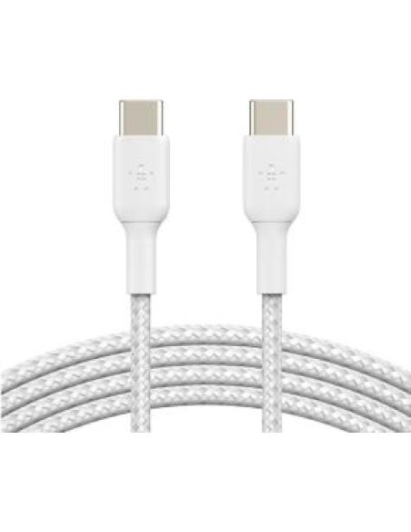cable desde usb-c macho a usb-c macho longitud 1 metro exterior trenzado carga rapida color blanco