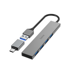 Hama 00200141 00200141, USB 3.2 Gen 1 (3.1 Gen 1) Type-A, USB 3.2 Gen 1 (3.1 Gen 1) Type-A, 5000 Mbit/s, Gris, Aluminio, 0,15 m