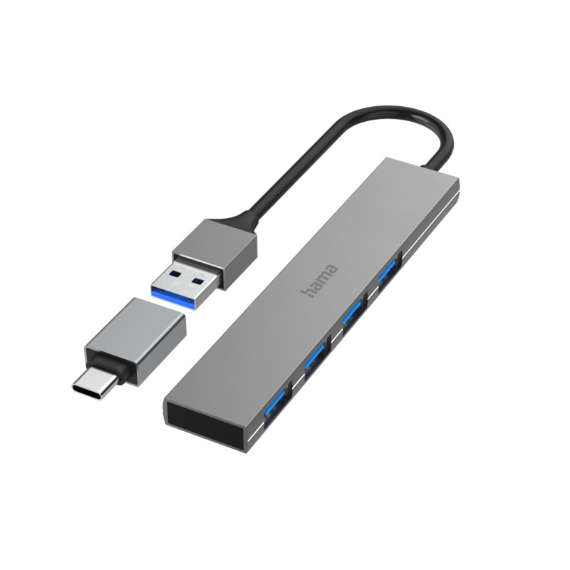 Hama 00200141 00200141, USB 3.2 Gen 1 (3.1 Gen 1) Type-A, USB 3.2 Gen 1 (3.1 Gen 1) Type-A, 5000 Mbit/s, Gris, Aluminio, 0,15 m