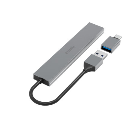 Hama 00200141 00200141, USB 3.2 Gen 1 (3.1 Gen 1) Type-A, USB 3.2 Gen 1 (3.1 Gen 1) Type-A, 5000 Mbit/s, Gris, Aluminio, 0,15 m