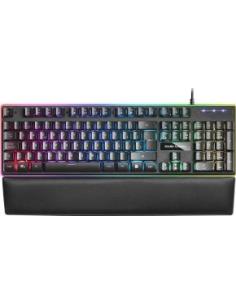 teclado semimecanico gaming retroiluminado rgb en teclas y periferica con reposamuñecas conexion cable usb 150cm color negro