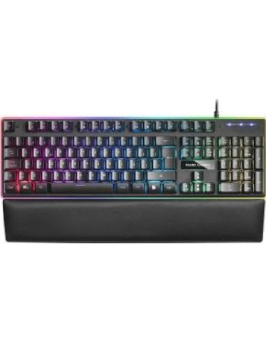 teclado semimecanico gaming retroiluminado rgb en teclas y periferica con reposamuñecas conexion cable usb 150cm color negro
