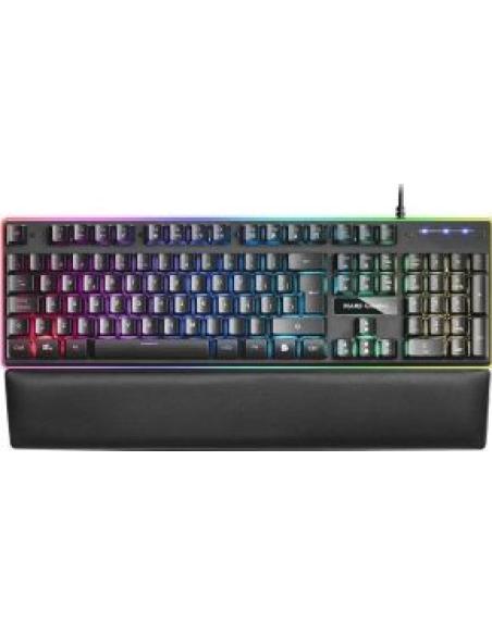 teclado semimecanico gaming retroiluminado rgb en teclas y periferica con reposamuñecas conexion cable usb 150cm color negro