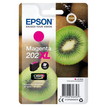 Epson C13T02H34010 Kiwi Singlepack Magenta 202XL Claria Premium Ink, Alto rendimiento (XL), Magenta, Tinta a base de pigmentos,