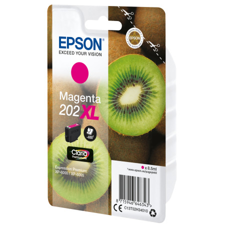 Epson C13T02H34010 Kiwi Singlepack Magenta 202XL Claria Premium Ink, Alto rendimiento (XL), Magenta, Tinta a base de pigmentos,