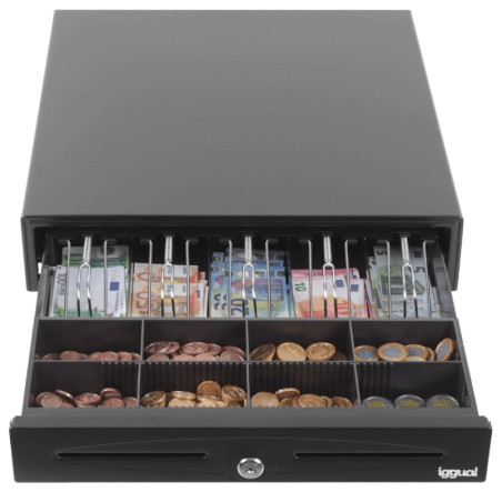 iggual IGG317433 Cajón Portamonedas IRON-70 44,5cm 5+8 negro, Cajón de efectivo automático y manual, Negro, CC, 12 V, 425