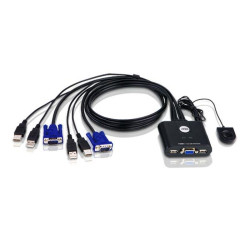ATEN CS22U-AT Switch KVM formato cable VGA USB de 2 puertos con selector remoto de puerto, 2048 x 1536 Pixeles, QXGA, 0,14 W,