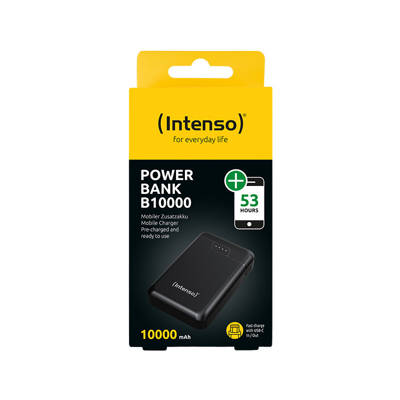 Intenso 7320530 B10000 – Power bank de 10.000 mAh, batería externa portátil, USB-C y 2× USB-A, indicador LED, probada en