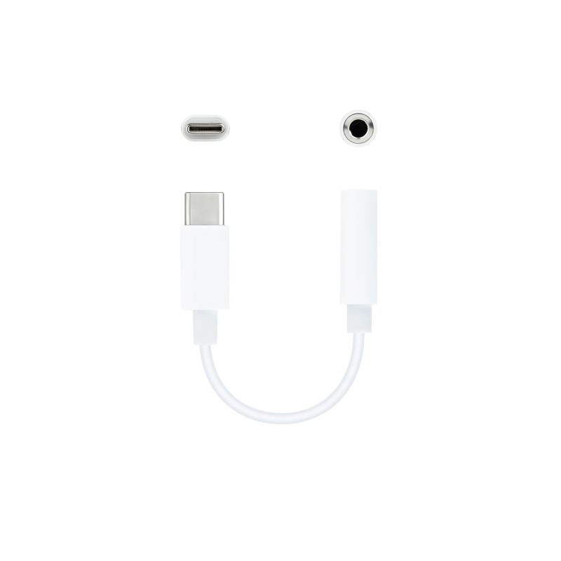 Nanocable 10.24.1205-W Cable Adaptador Audio USB-C/M a Jack 3.5/H, 11 cm, Blanco, 3,5mm, Hembra, USB Tipo C, Macho, 0,11 m,