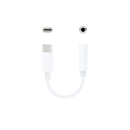 Nanocable 10.24.1205-W Cable Adaptador Audio USB-C/M a Jack 3.5/H, 11 cm, Blanco, 3,5mm, Hembra, USB Tipo C, Macho, 0,11 m,
