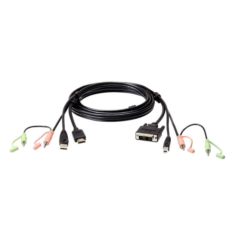 ATEN 2L-7D02DH Cable KVM HDMI a DVI-D USB con audio de 1,8 m, 1,8 m, Negro, HDMI Type A (Standard), DVI-D, Macho, Macho