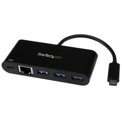 StarTech.com HB30C3AGEPD Hub Concentrador USB 3.0 USB-C de 3 Puertos con Ethernet Gigabit y Entrega de Alimentación de 60W con
