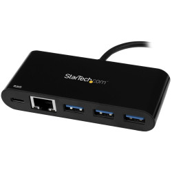 StarTech.com HB30C3AGEPD Hub Concentrador USB 3.0 USB-C de 3 Puertos con Ethernet Gigabit y Entrega de Alimentación de 60W con 2