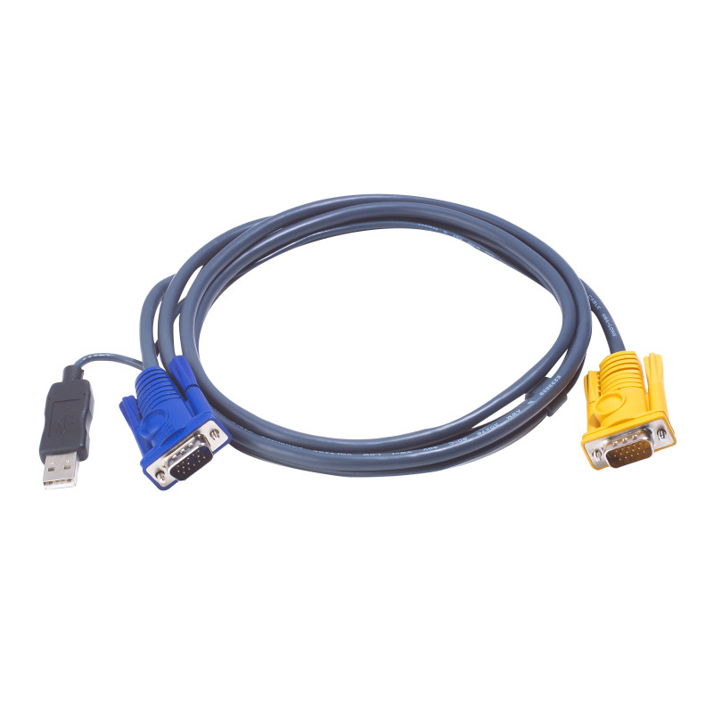ATEN 2L-5203UP Cable KVM USB con SPHD 3 en 1 y conversor PS/2 a USB integrado de 3 m, 3 m, VGA, Negro, HDB-15 + USB A, SPHD-15,
