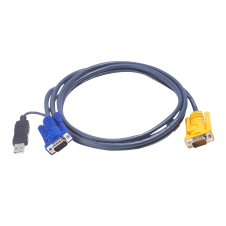 ATEN 2L-5203UP Cable KVM USB con SPHD 3 en 1 y conversor PS/2 a USB integrado de 3 m, 3 m, VGA, Negro, HDB-15 + USB A, SPHD-15,