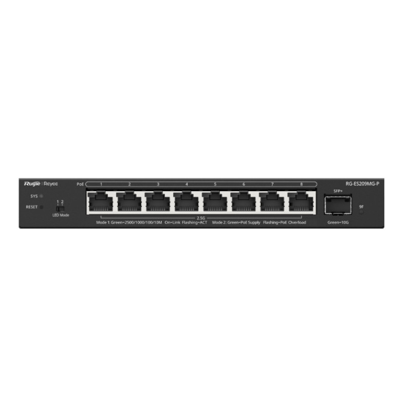 Ruijie Networks RG-ES209MG-P RG-ES209MG-P, Gestionado, L2, 2.5G Ethernet (100/1000/2500), Energía sobre Ethernet (PoE),