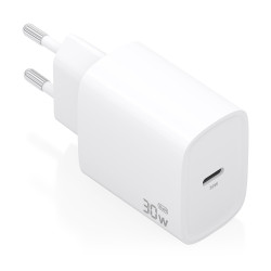 AISENS A110-0950 Cargador GaN 30W, 1xUSB-C PD3.0, Blanco, Interior, Corriente alterna, 12 V, 3 A, Blanco