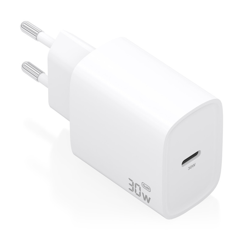 AISENS A110-0950 Cargador GaN 30W, 1xUSB-C PD3.0, Blanco, Interior, Corriente alterna, 12 V, 3 A, Blanco