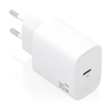 AISENS A110-0950 Cargador GaN 30W, 1xUSB-C PD3.0, Blanco, Interior, Corriente alterna, 12 V, 3 A, Blanco