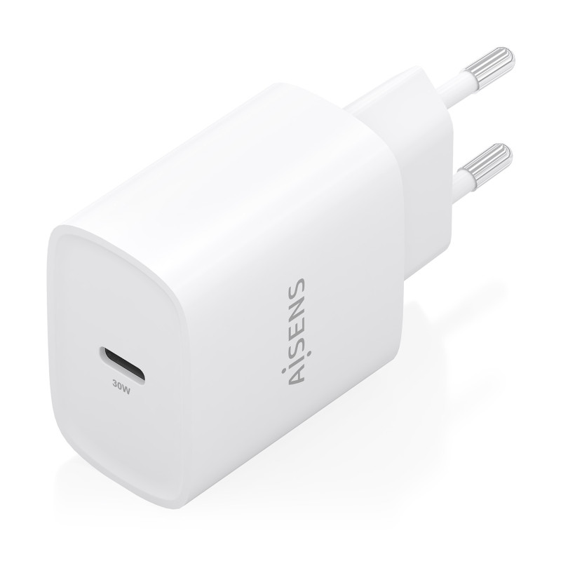 AISENS A110-0950 Cargador GaN 30W, 1xUSB-C PD3.0, Blanco, Interior, Corriente alterna, 12 V, 3 A, Blanco