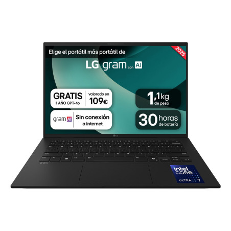 LG 14Z90T-V.AP88B Gram 14Z90T, Intel Core Ultra 7, 35,6 cm (14"), 1920 x 1200 Pixeles, 32 GB, 1 TB, Windows 11 Pro