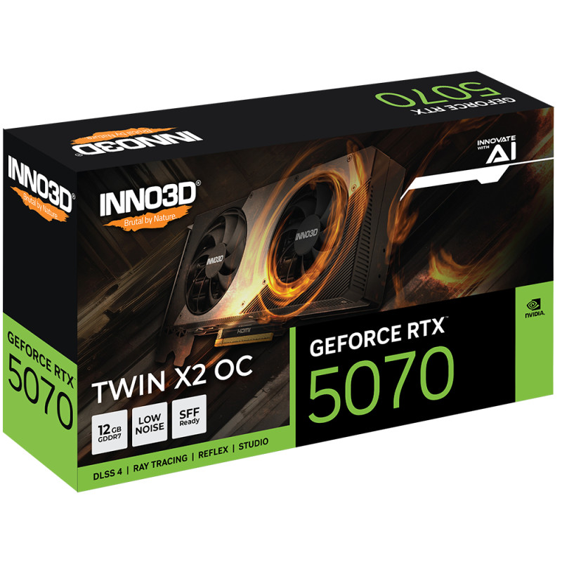 INNO3D N50702-12D7X-195064N GeForce RTX 5070 TWIN X2 OC, GeForce RTX 5070, 12 GB, GDDR7, 192 bit, PCI Express 5.0, 2