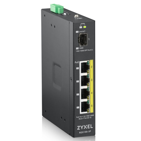 Zyxel RGS100-5P-ZZ0101F RGS100-5P, No administrado, L2, Gigabit Ethernet (10/100/1000), Energía sobre Ethernet (PoE), Montaje