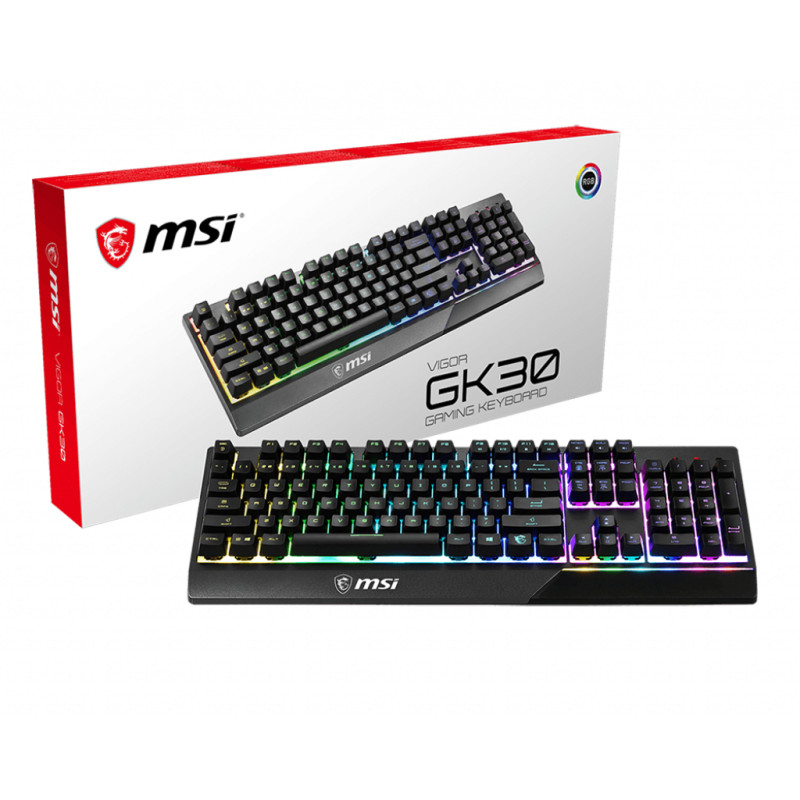 MSI S11-04ES219-CLA Vigor GK30, Alámbrico, USB, Switch de tecla semimecánico, QWERTY, LED RGB, Negro